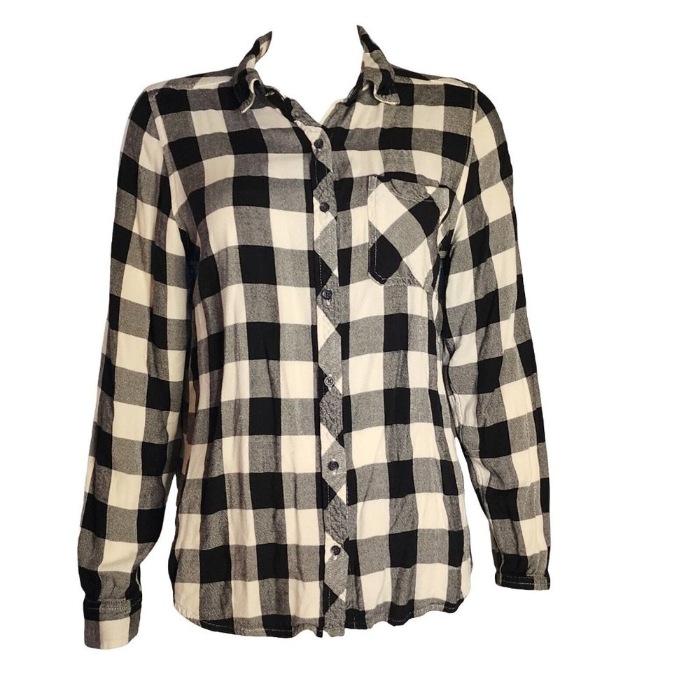 Universal Thread Shirt‎ Womens Size L Large Black White Check Button Down